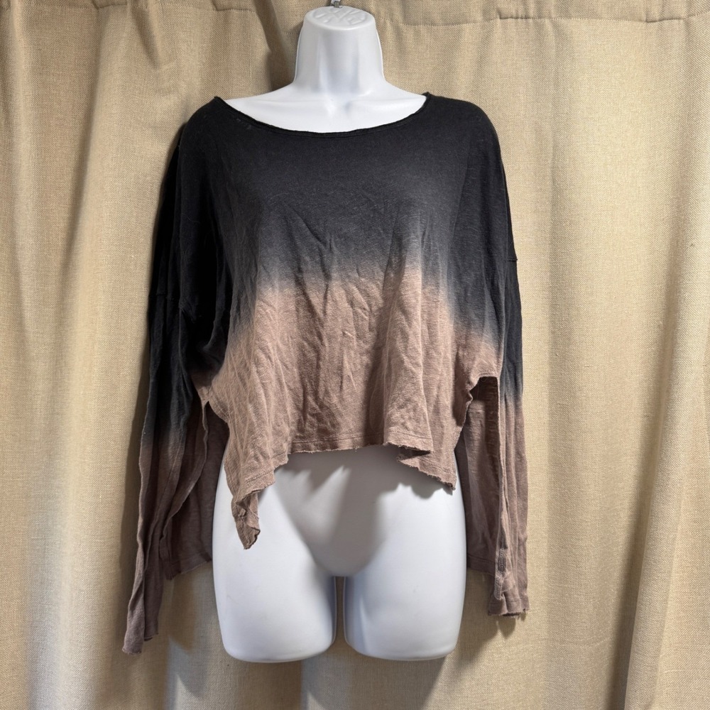 We The Free People Black & Tan Ombre Long Sleeve Crop Top XS